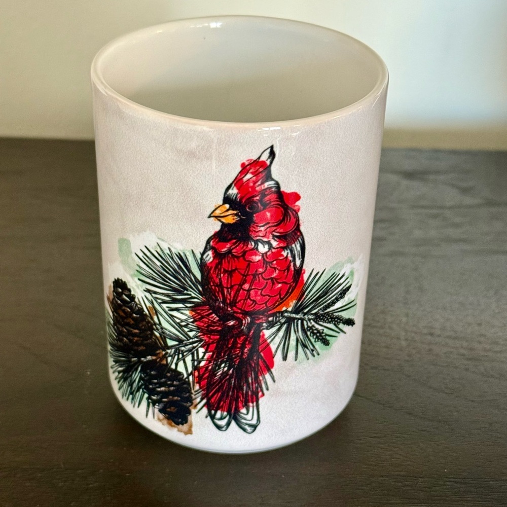 NWOT The Mountain Red Cardinal Pinecone Branch Ceramic Mug 15 oz.